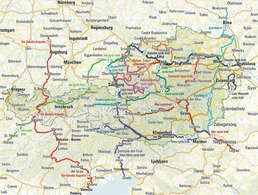 карта Австрии Велоспорт