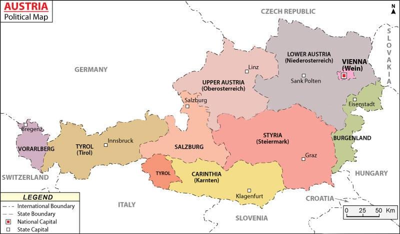 карта Австрии политические 