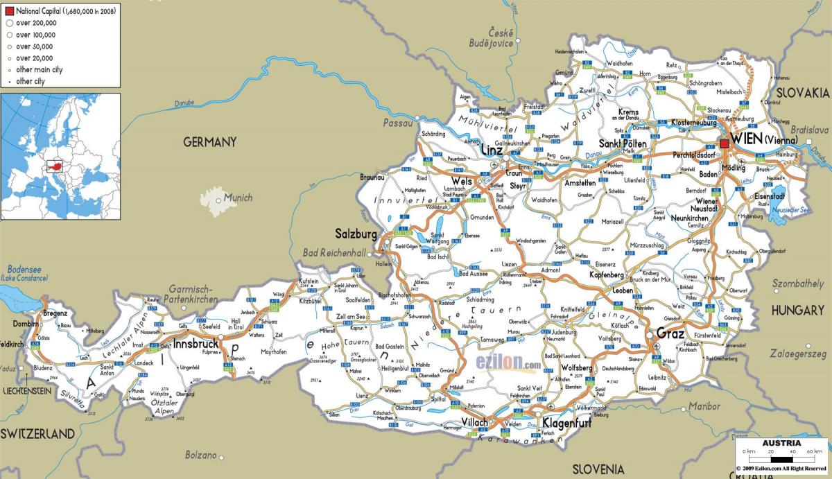 подробная карта Австрии с городами