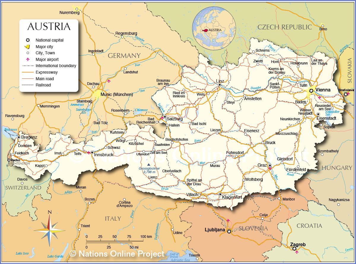 карта Австрии с городами и поселками