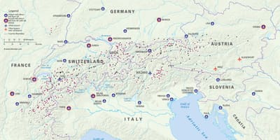 Карта Австрии горнолыжные курорты, аэропорты